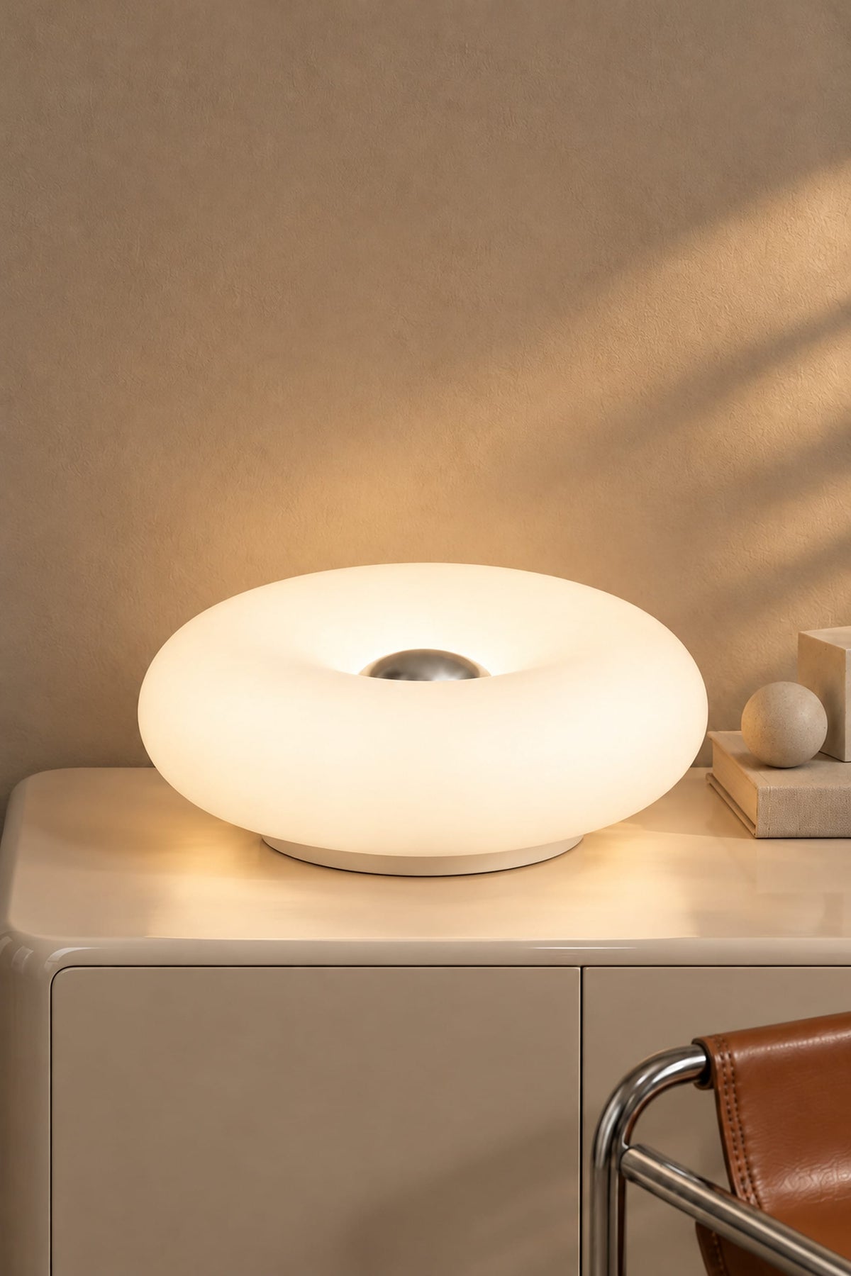 LampeHub Lampe Bauhaus Donut Blanche – Lampe de Chevet Tactile