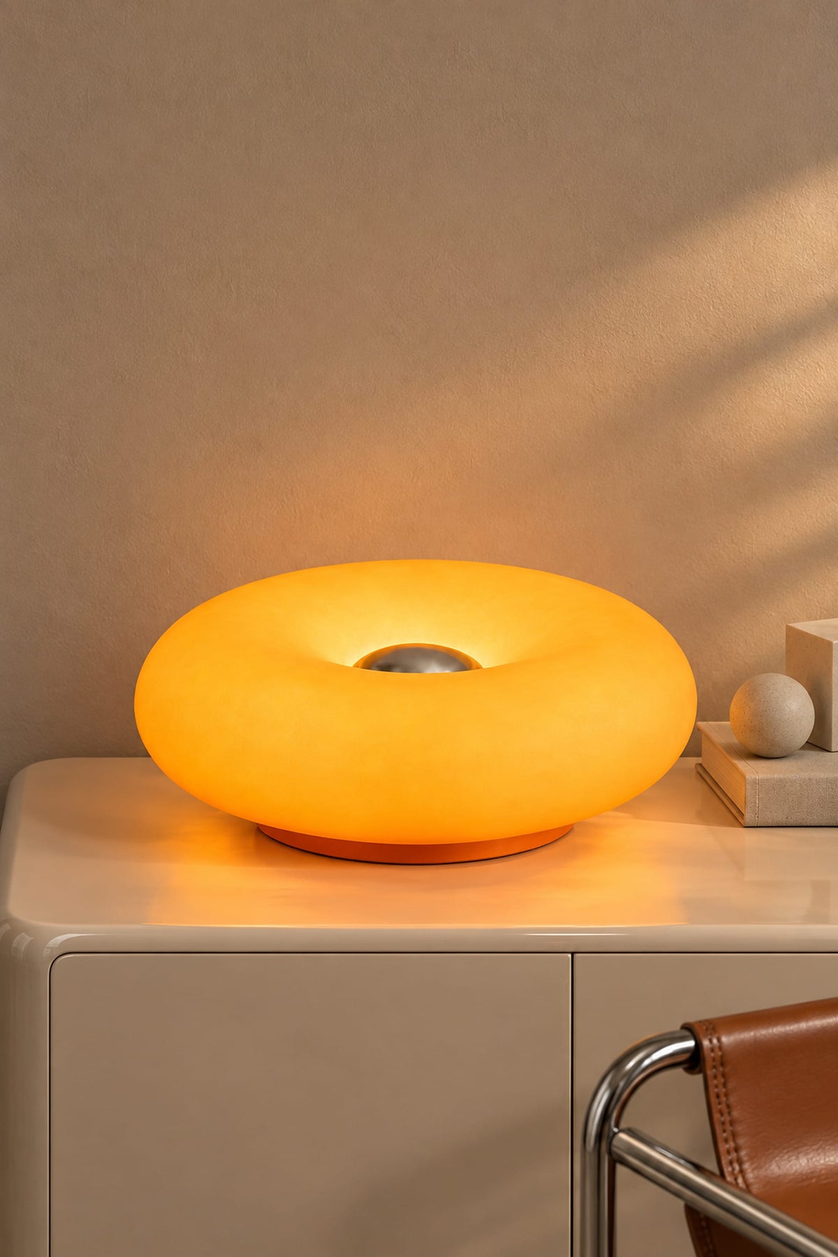 LampeHub Lampe Bauhaus Donut Orange – Lampe de Chevet Tactile