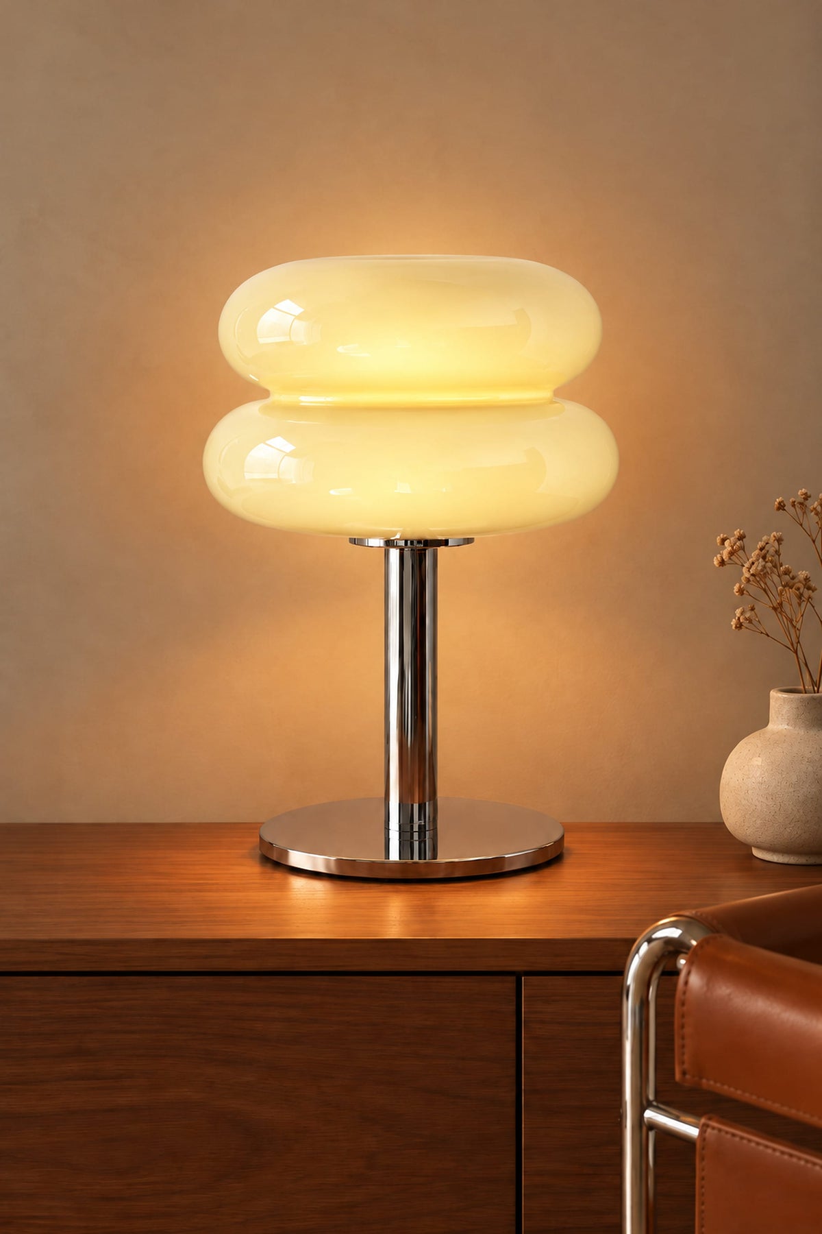 LampeHub Lampe Bauhaus Verre Crème – Lampe de Chevet Rétro