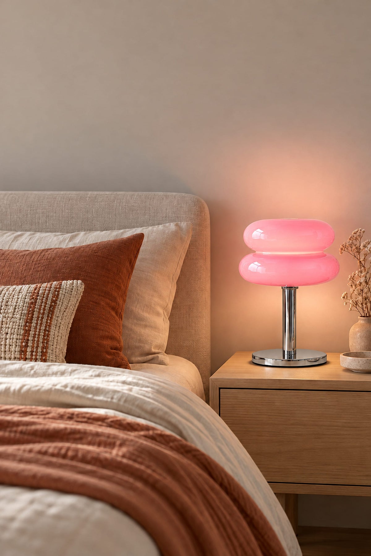 LampeHub Lampe Bauhaus Verre Rose – Lampe de Chevet Rétro