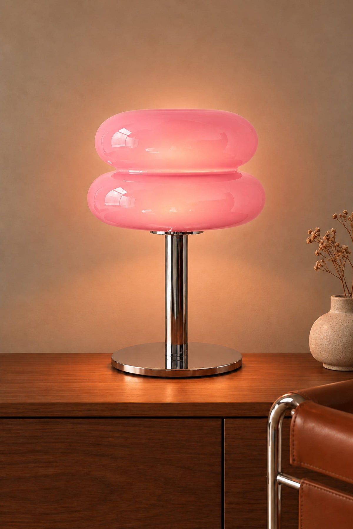 LampeHub Lampe Bauhaus Verre Rose – Lampe de Chevet Rétro
