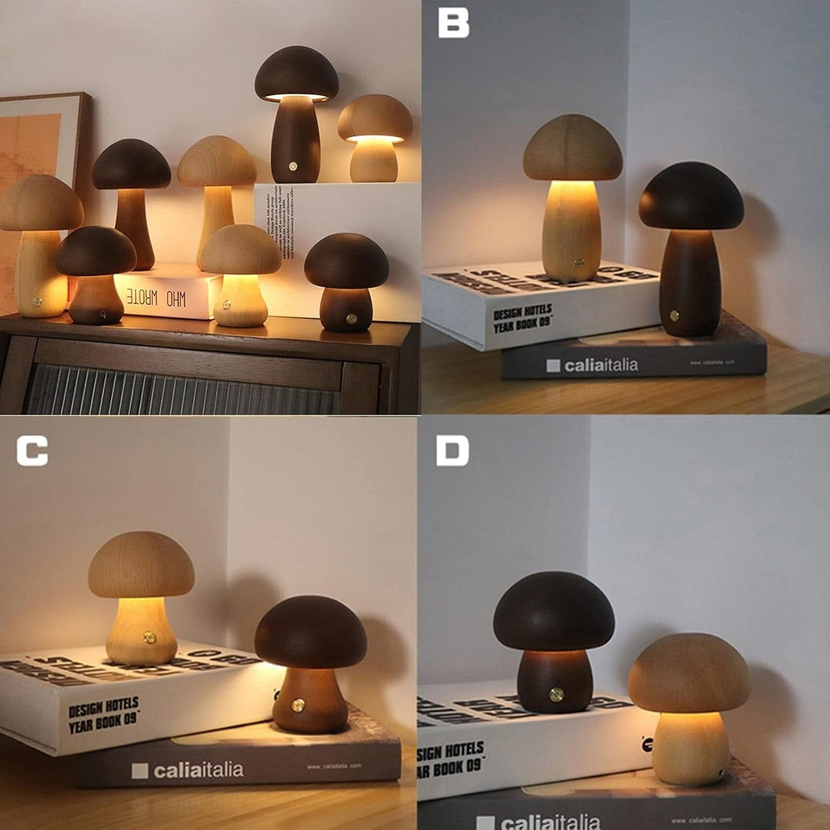 LampeHub Lampe de chevet Champignon Bois