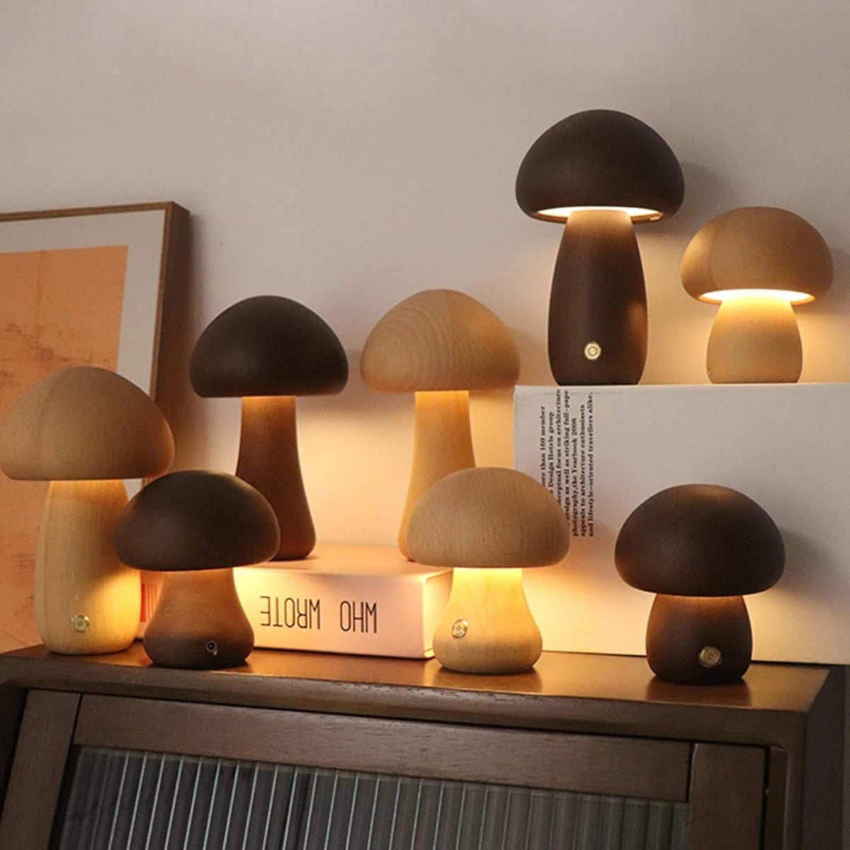 LampeHub Lampe de chevet Champignon Bois