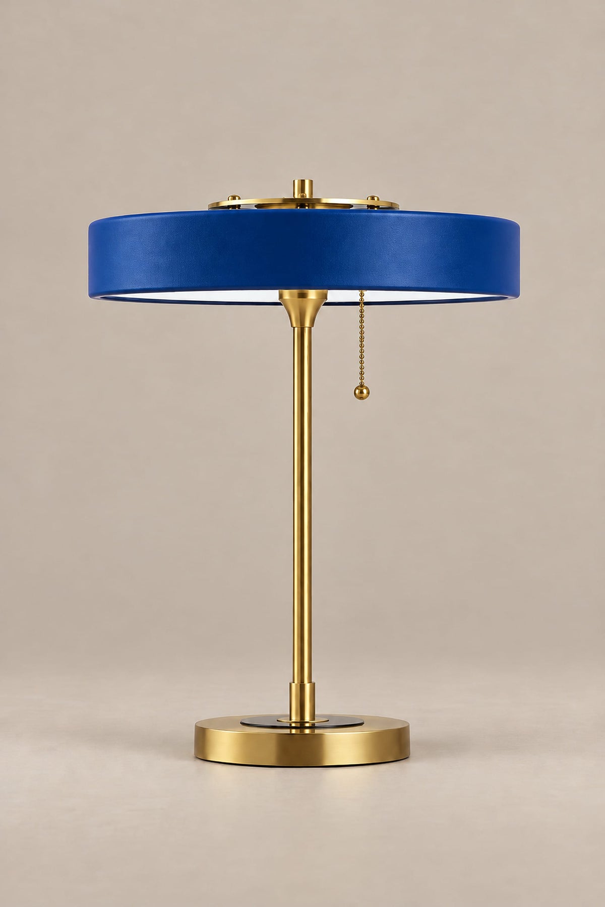 LampeHub Lampe de Table Bauhaus Disque Bleu – Pied Laiton