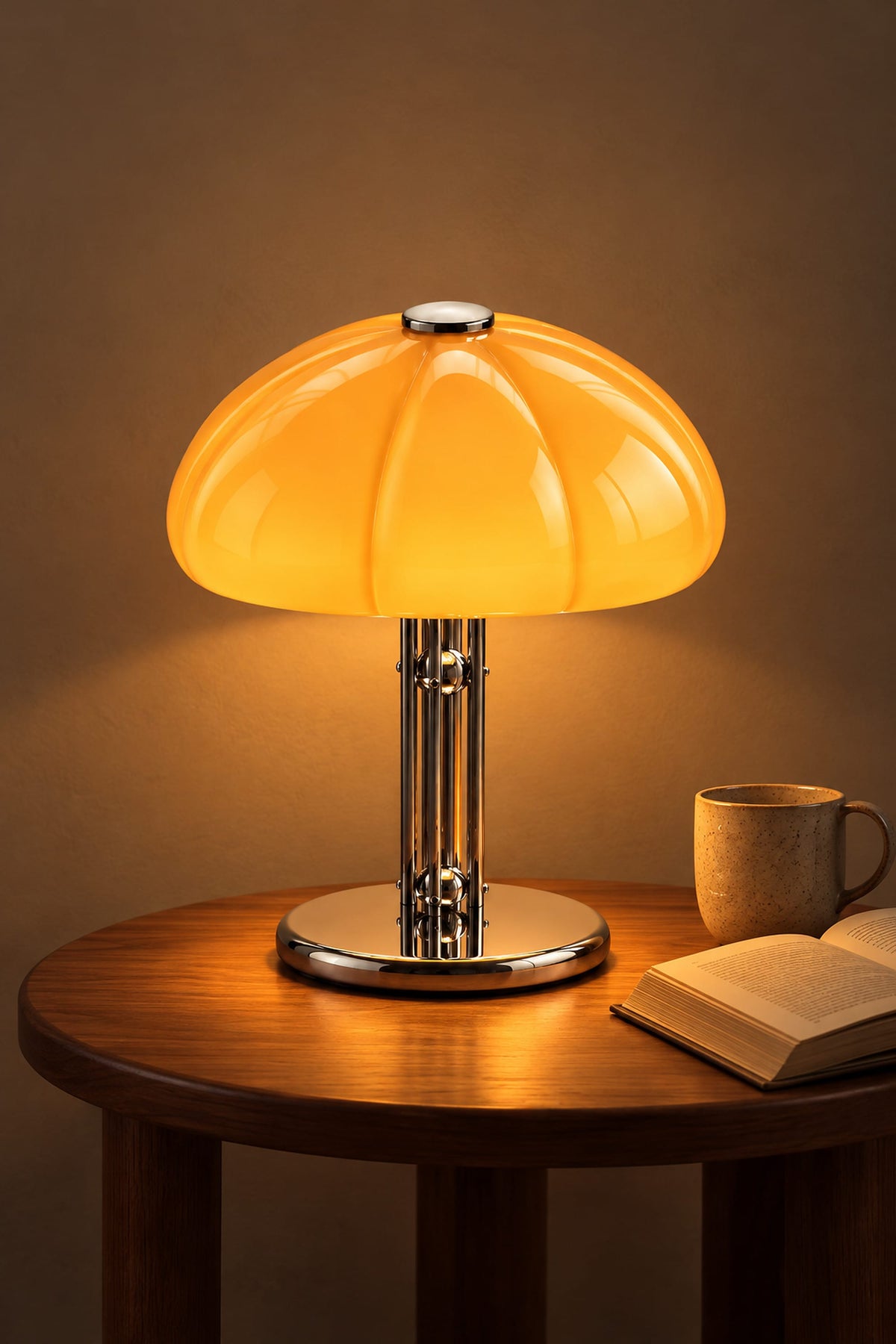 LampeHub Lampe Lampe Bauhaus Champignon Orange – Pied Chromé