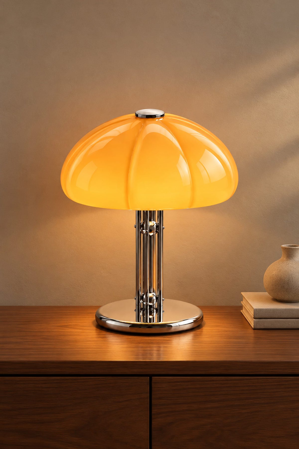 LampeHub Lampe Lampe Bauhaus Champignon Orange – Pied Chromé