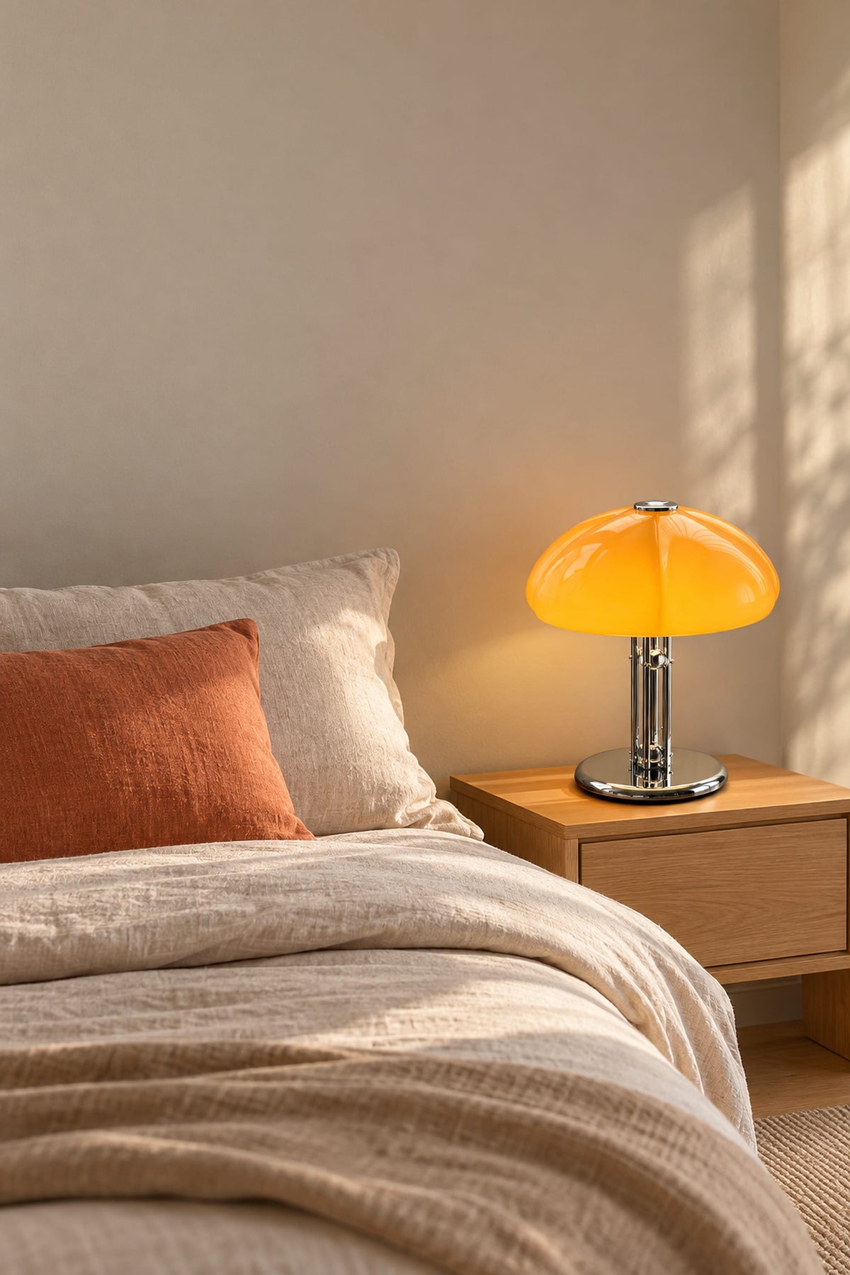LampeHub Lampe Lampe Bauhaus Champignon Orange – Pied Chromé