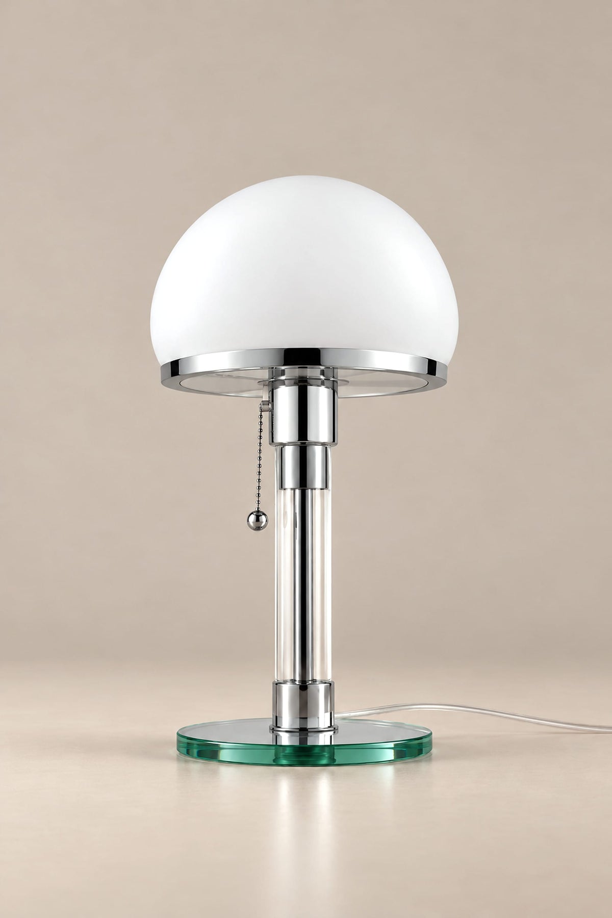 LampeHub Lampe Lampe Bauhaus Dôme Opalin – Lampe de Table Verre et Chrome