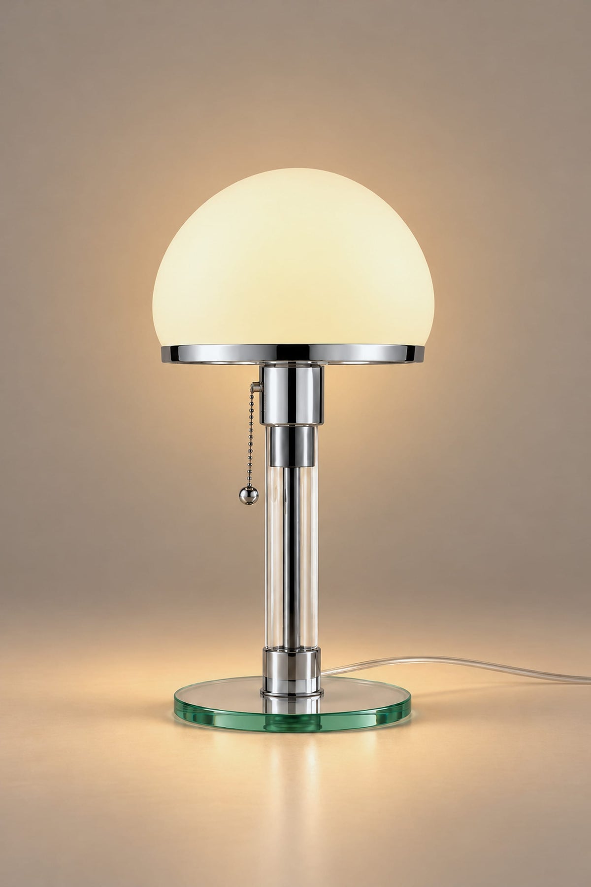 LampeHub Lampe Lampe Bauhaus Dôme Opalin – Lampe de Table Verre et Chrome
