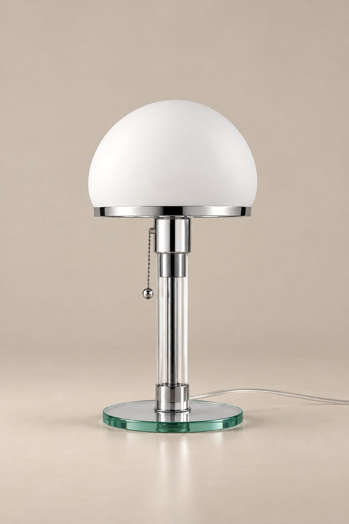 LampeHub Lampe Lampe Bauhaus Dôme Opalin – Lampe de Table Verre et Chrome