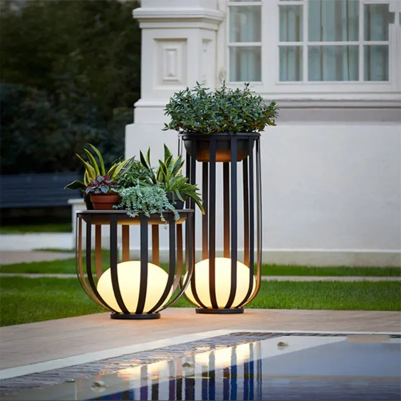 LampeHub Lawn Villa Garden Courtyard Landscape Terrace Flower Rack Tea Table Lamp Decorative Atmosphere Floor Lamp