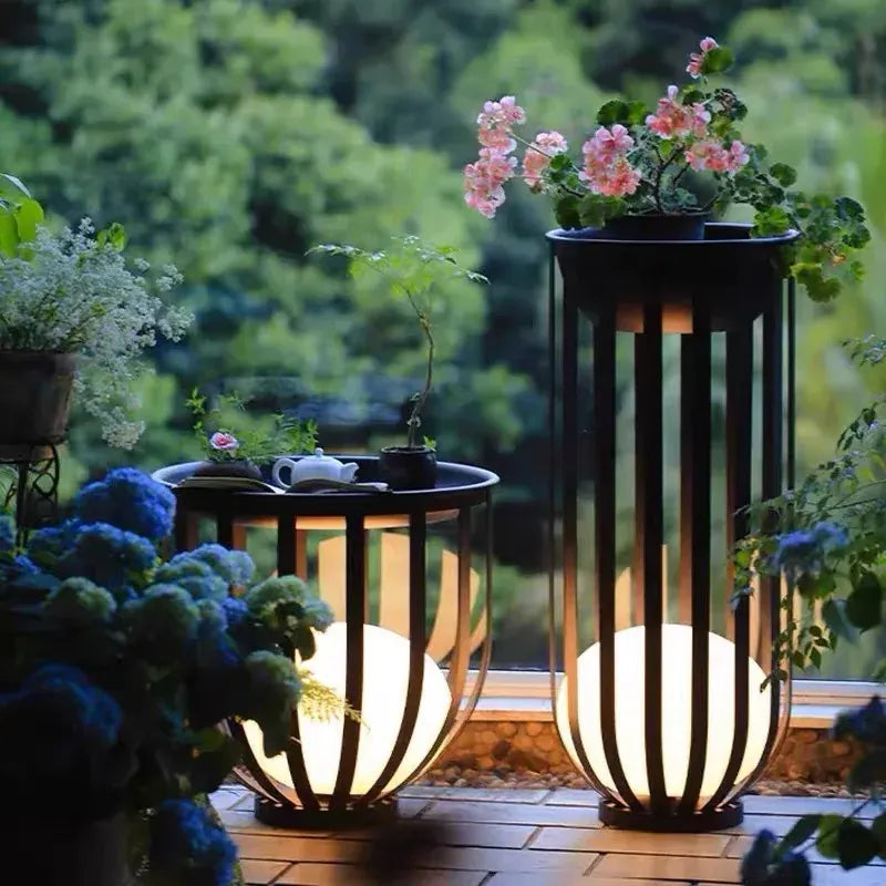 LampeHub Lawn Villa Garden Courtyard Landscape Terrace Flower Rack Tea Table Lamp Decorative Atmosphere Floor Lamp