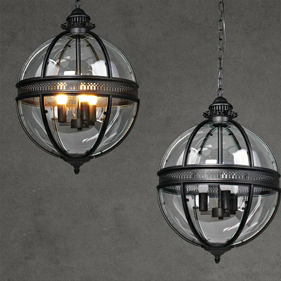 LampeHub led e14 Retro American Iron Glass Vintage Bronze Black Globe Chandelier Lighting Suspension Luminaire Lampen Lustre For Foyer