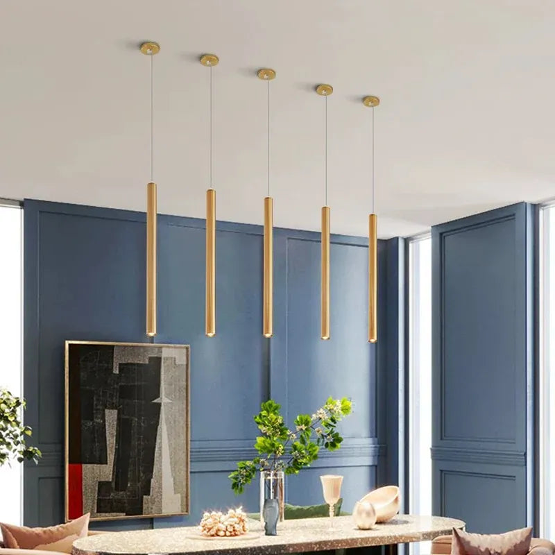 LampeHub LED Pendant Long Tube Silver copper Rose Golden Lamp Island Bar Counte Shop Room Kitchen Fixtures Hanglamp Luminaire Light