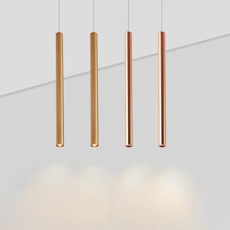 LampeHub LED Pendant Long Tube Silver copper Rose Golden Lamp Island Bar Counte Shop Room Kitchen Fixtures Hanglamp Luminaire Light