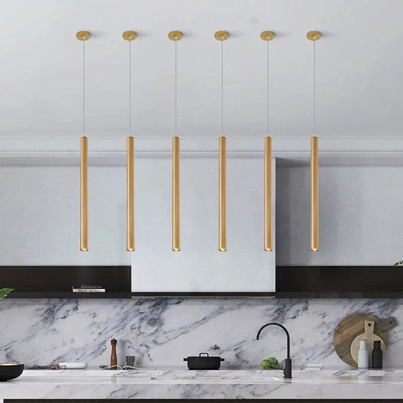 LampeHub LED Pendant Long Tube Silver copper Rose Golden Lamp Island Bar Counte Shop Room Kitchen Fixtures Hanglamp Luminaire Light