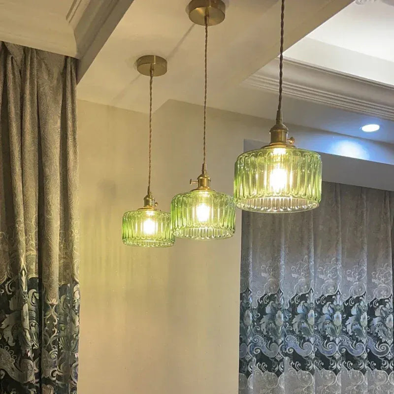 LampeHub LED Vintage Glass Pendant Light Green Hanging Lamps Living Room Decor Luminaire Hall Bedroom Dining Room Indoor Fixture Lustre