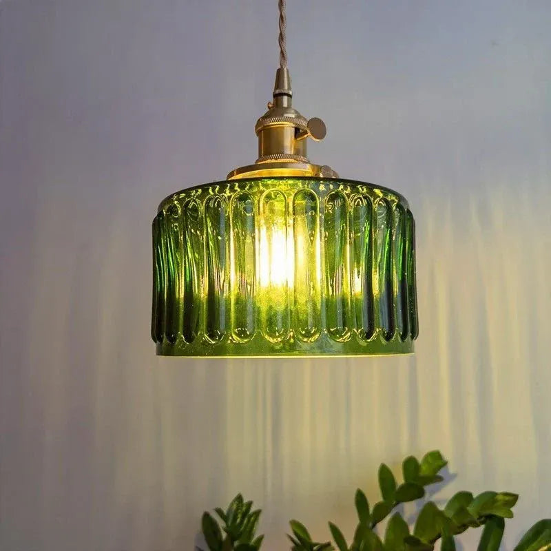 LampeHub LED Vintage Glass Pendant Light Green Hanging Lamps Living Room Decor Luminaire Hall Bedroom Dining Room Indoor Fixture Lustre