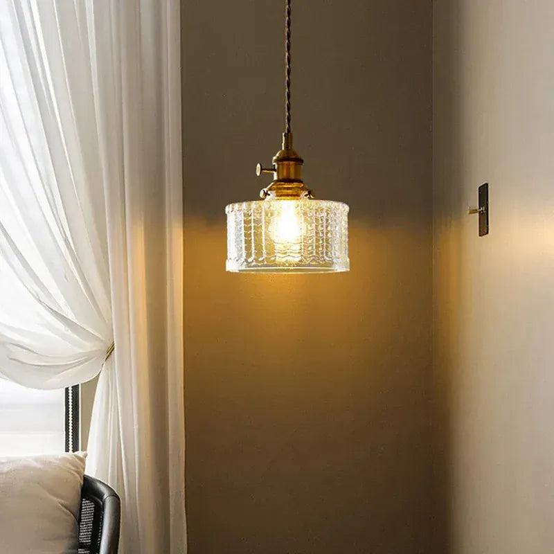 LampeHub LED Vintage Glass Pendant Light Green Hanging Lamps Living Room Decor Luminaire Hall Bedroom Dining Room Indoor Fixture Lustre