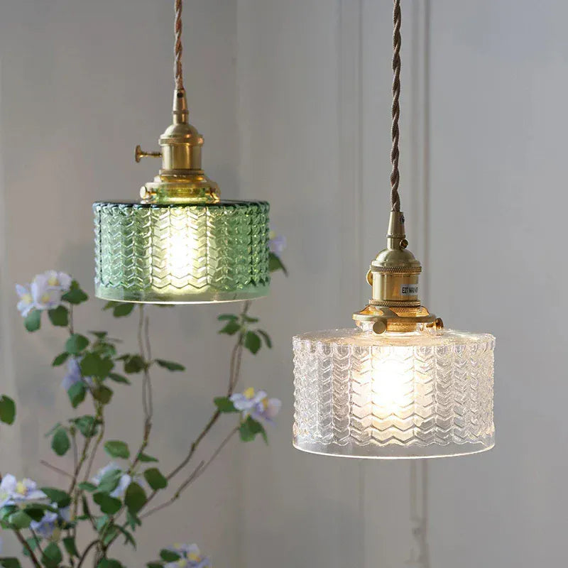 LampeHub LED Vintage Glass Pendant Light Green Hanging Lamps Living Room Decor Luminaire Hall Bedroom Dining Room Indoor Fixture Lustre