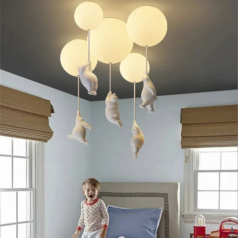 LampeHub Modern bedroom LED pendant light creative cartoon lighting children's room polar bear Chandelier theme children's kindergarten