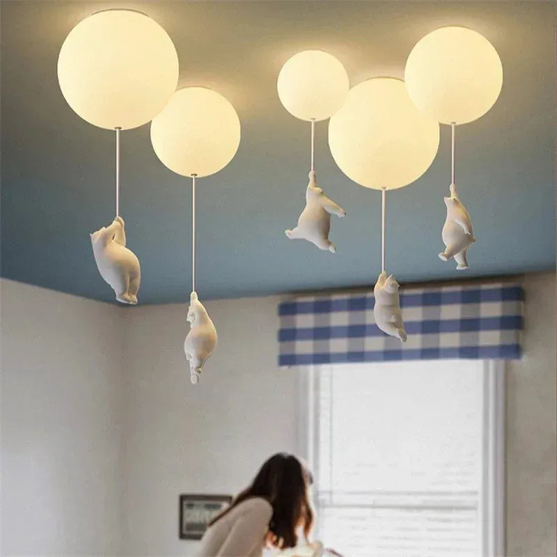 LampeHub Modern bedroom LED pendant light creative cartoon lighting children's room polar bear Chandelier theme children's kindergarten