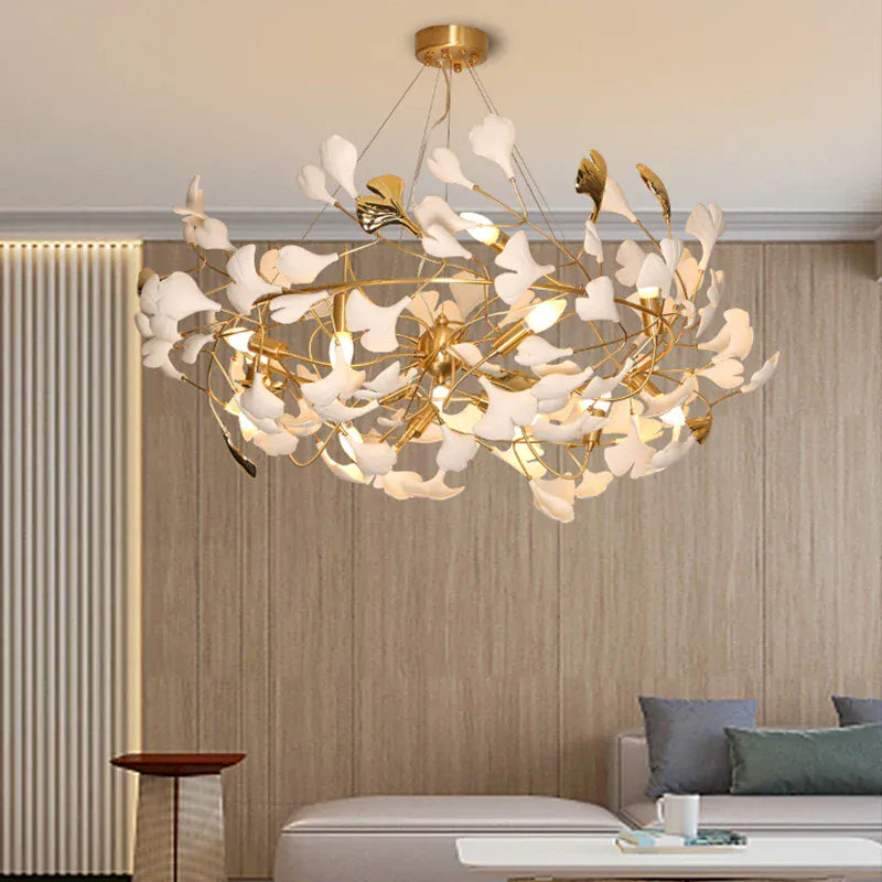 LampeHub Modern Design Chandeliers Porcelain Leaves Pendant Lights for Hotel Living Dining Room Bedroom Art Lobby Decoration Chandelier