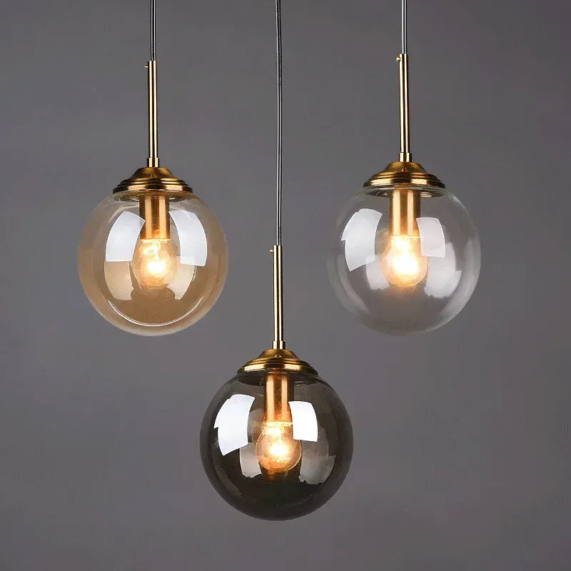 LampeHub Modern Glass Ball Pendant Lighting Fixture Golden Ring Kitchen Dining Room Bedside Hanging Lamps Luminaire Suspension Lights