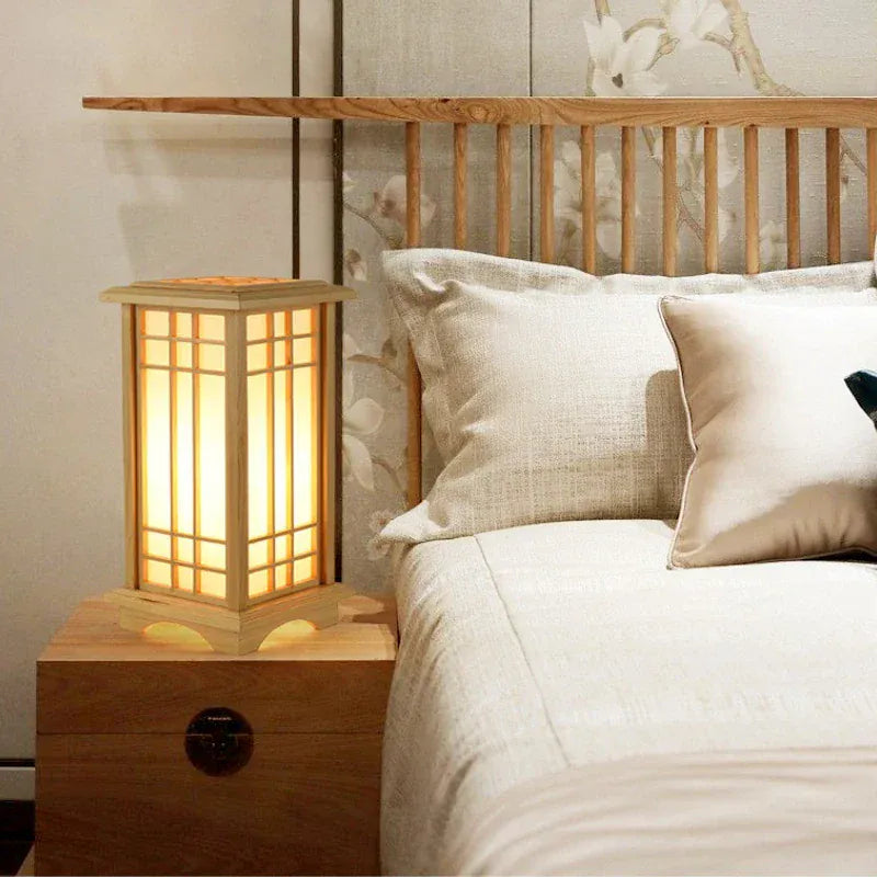 LampeHub Modern Japanese Floor Lamps Tatami Style Square Shape Wooden LED Lamp Floor Bedroom Standing Lamps for Living Room Study E27