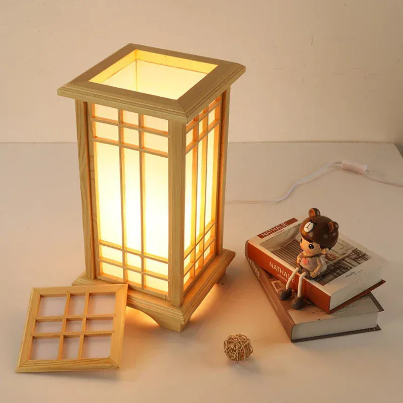 LampeHub Modern Japanese Floor Lamps Tatami Style Square Shape Wooden LED Lamp Floor Bedroom Standing Lamps for Living Room Study E27