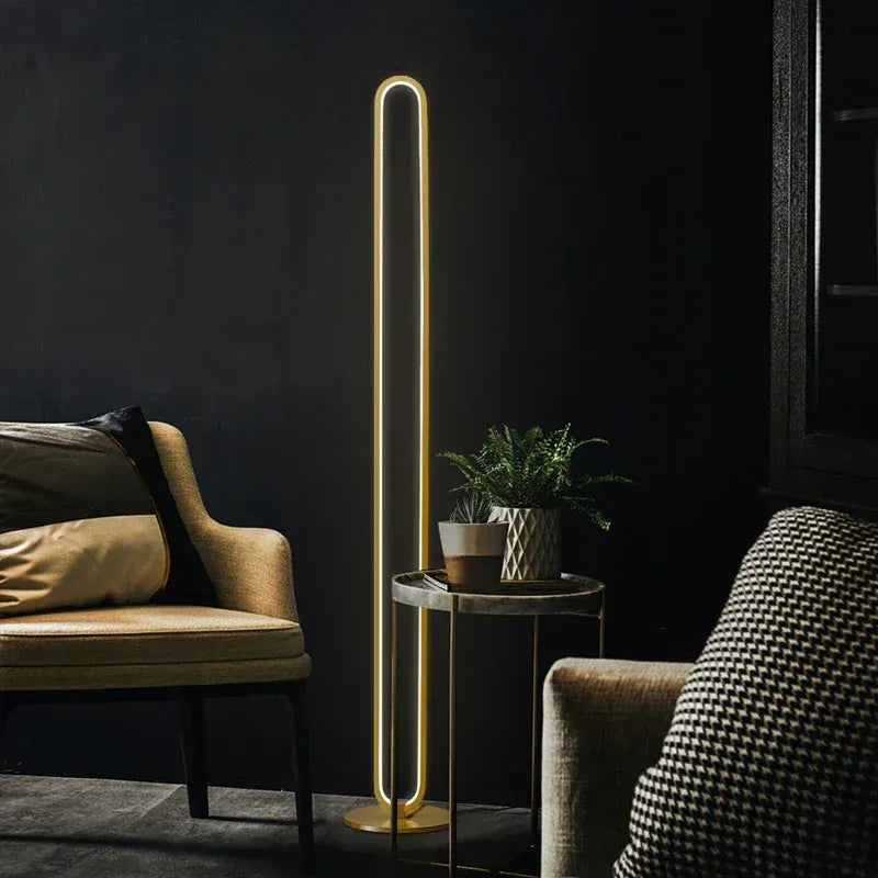LampeHub Modern LED Floor Lamp Minimalist Loop Design, Dimmable Standing Light for Living Room Bedroom Home Decor