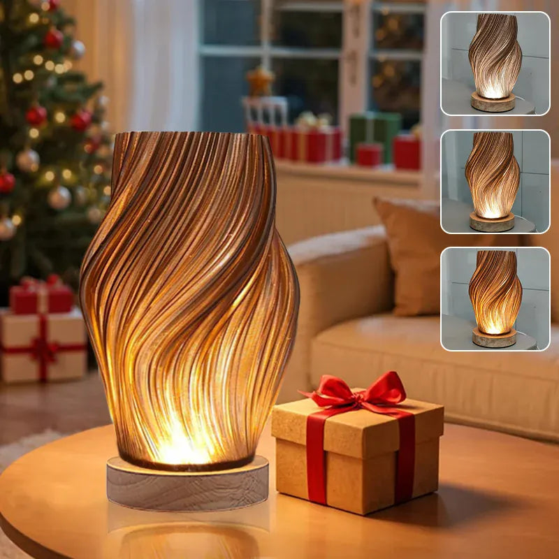 LampeHub Modern minimalist cream-colored table lamp with wooden base featuring three adjustable color temperatures. Ideal for living room