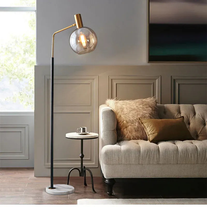 LampeHub Multicolor Glass Living Room Sofa Bedside Reading Floor Lamp Copper Color Lamp Body Glass Lampshade Nordic Led Floor Lamp