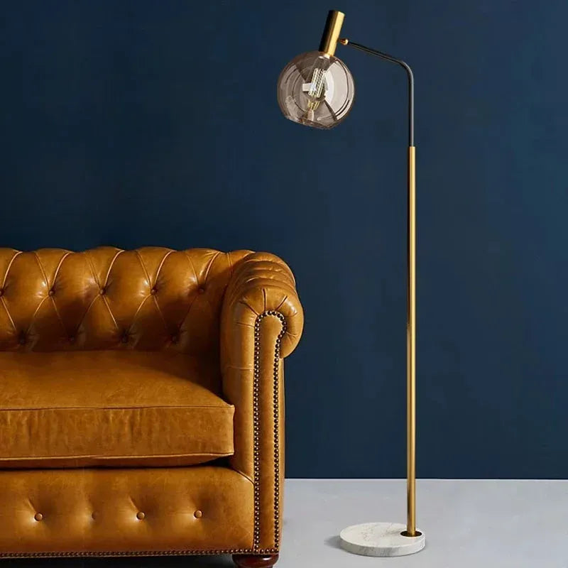 LampeHub Multicolor Glass Living Room Sofa Bedside Reading Floor Lamp Copper Color Lamp Body Glass Lampshade Nordic Led Floor Lamp