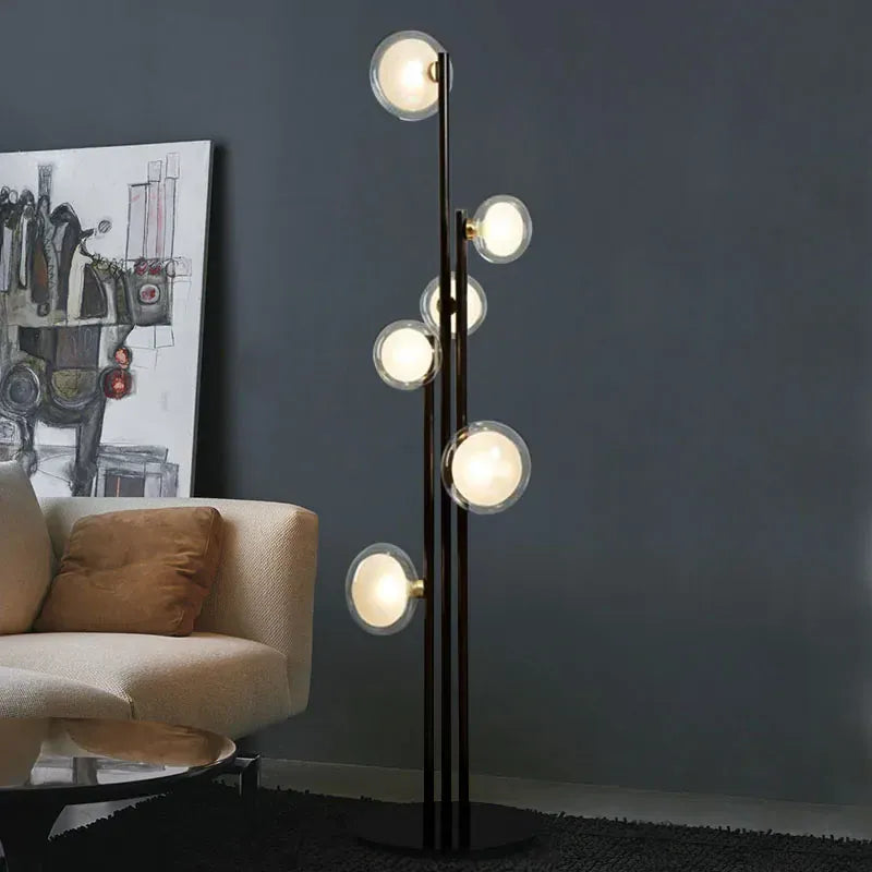 LampeHub NABILA FLOOR LAMP Vintage glass ball floor lamp Vertical For Bedroom Room Decoration G9 Designer Black Nordic minimalist lamp
