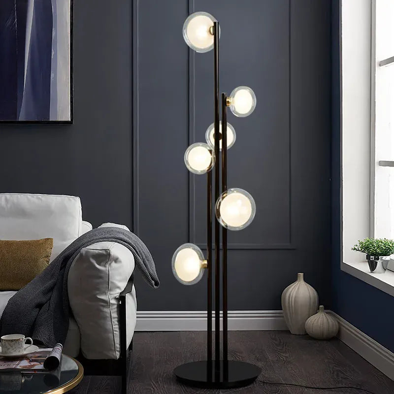 LampeHub NABILA FLOOR LAMP Vintage glass ball floor lamp Vertical For Bedroom Room Decoration G9 Designer Black Nordic minimalist lamp