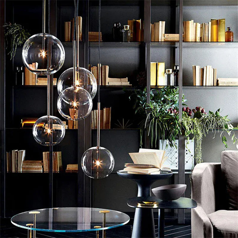 LampeHub Nordic Clear Glass Pendant Lights Globe Chrome Glass Ball Pendant Lamp Dining Room Kitchen Hanging Lamp decor lighting fixtures