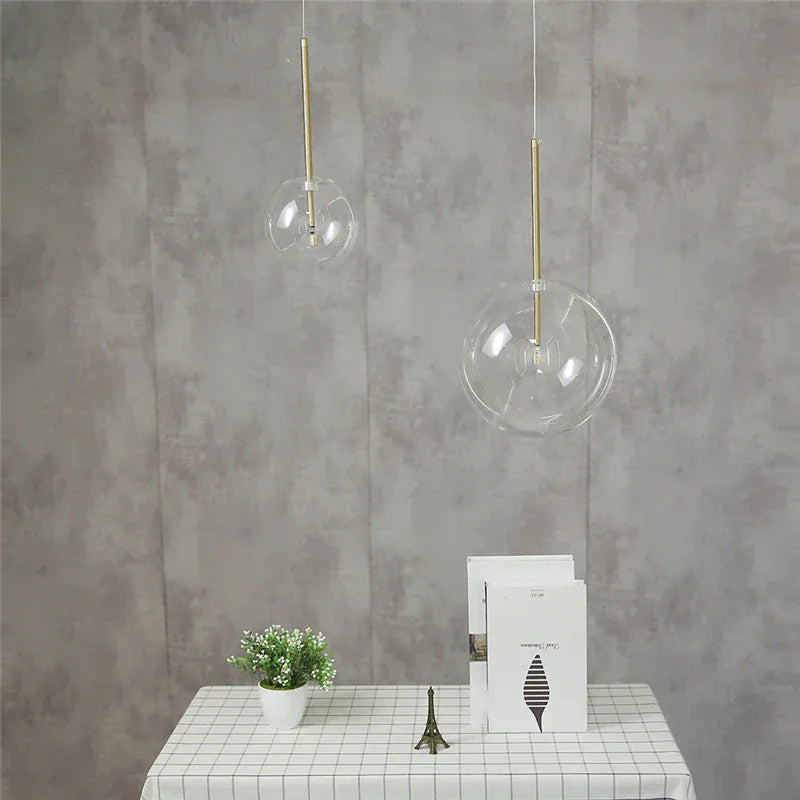 LampeHub Nordic Clear Glass Pendant Lights Globe Chrome Glass Ball Pendant Lamp Dining Room Kitchen Hanging Lamp decor lighting fixtures