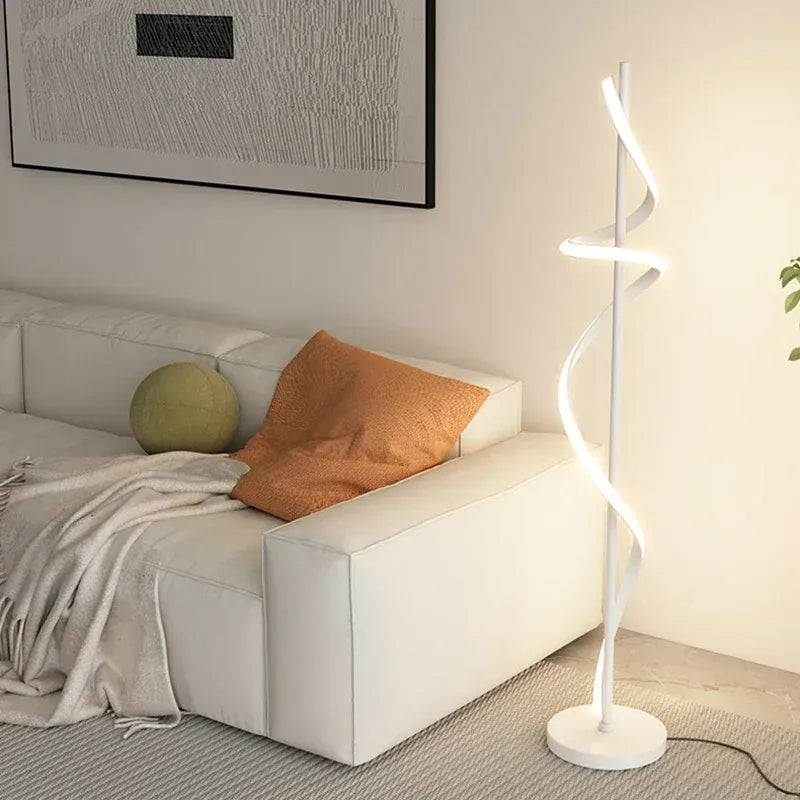 LampeHub Nordic Cream Style Creative Line Spiral Floor Lamp Suitable for Living Room Bedroom Decoration Bedside Standing Lamps Fixtures