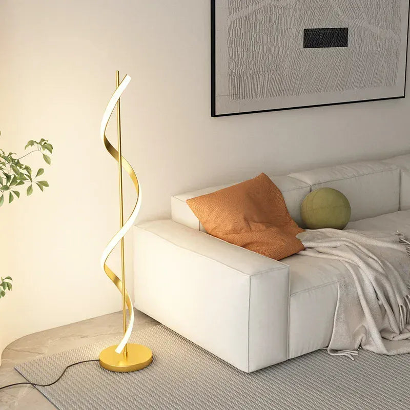 LampeHub Nordic Cream Style Creative Line Spiral Floor Lamp Suitable for Living Room Bedroom Decoration Bedside Standing Lamps Fixtures