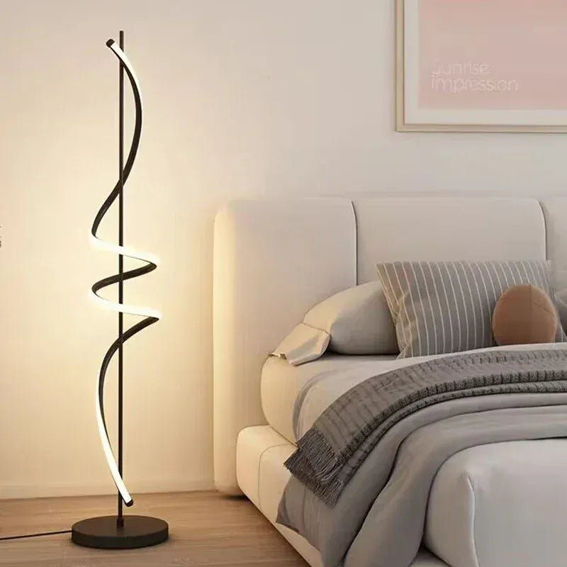 LampeHub Nordic Cream Style Creative Line Spiral Floor Lamp Suitable for Living Room Bedroom Decoration Bedside Standing Lamps Fixtures