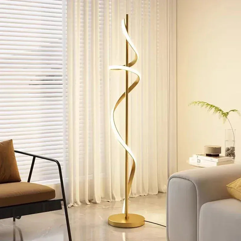 LampeHub Nordic Cream Style Creative Line Spiral Floor Lamp Suitable for Living Room Bedroom Decoration Bedside Standing Lamps Fixtures