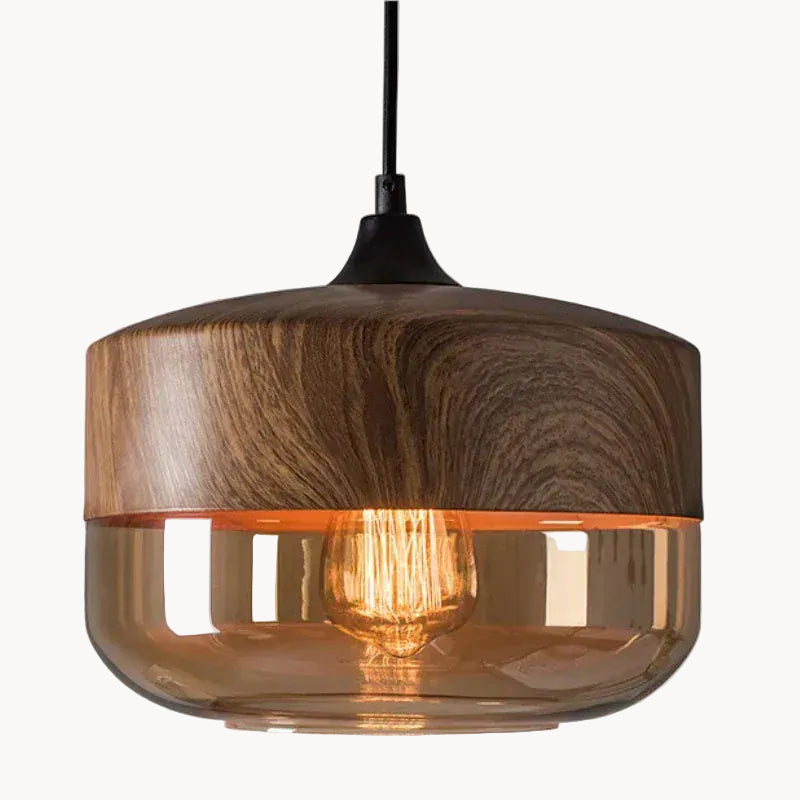 LampeHub Nordic LED Glass Pendant Lights Fixtures Modern Creative Wood Art Bedroom Dinning Living Room Light Wood Color Hanging Lamps