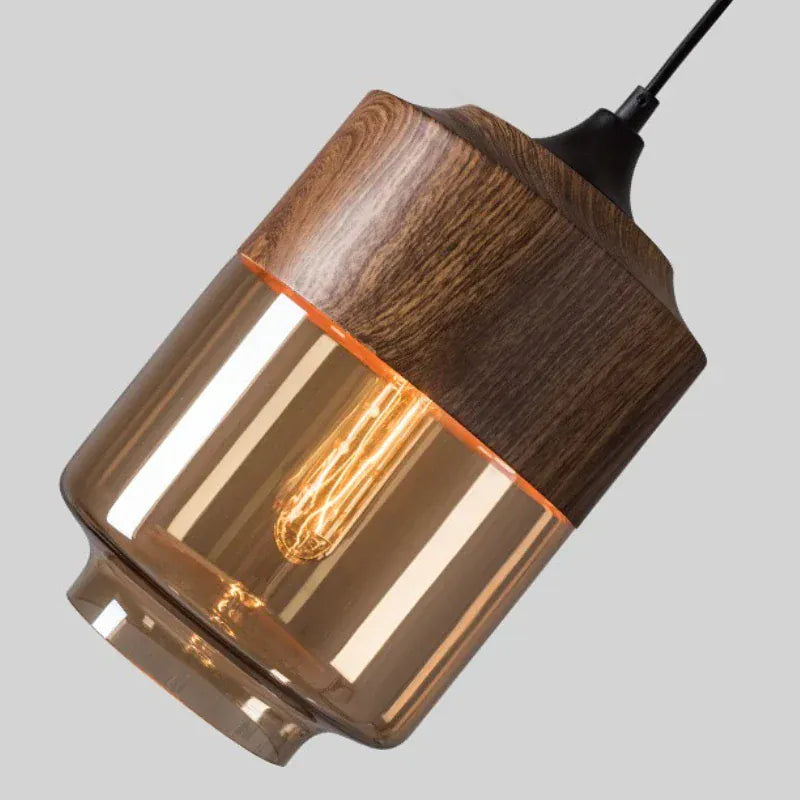 LampeHub Nordic LED Glass Pendant Lights Fixtures Modern Creative Wood Art Bedroom Dinning Living Room Light Wood Color Hanging Lamps