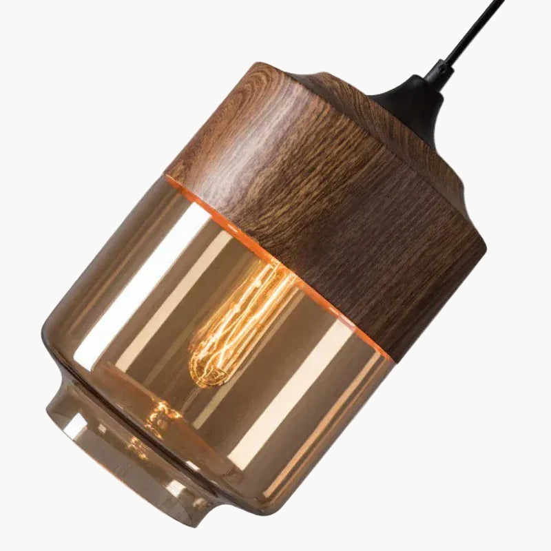 LampeHub Nordic LED Glass Pendant Lights Fixtures Modern Creative Wood Art Bedroom Dinning Living Room Light Wood Color Hanging Lamps