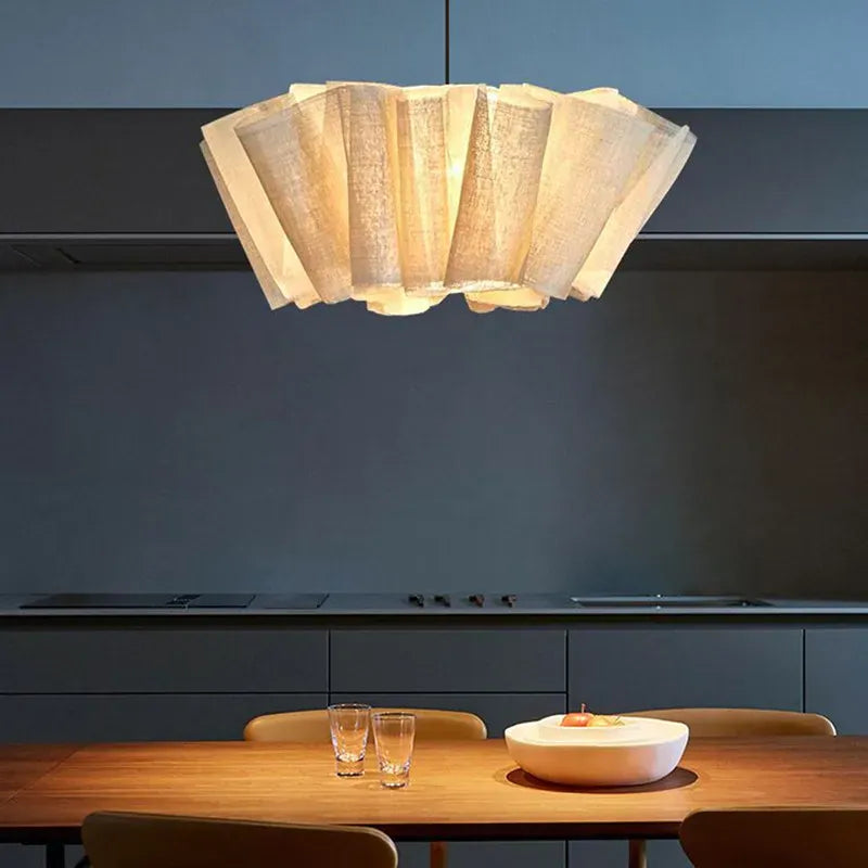 LampeHub Nordic Linen Pleated Pendant lamp Vintage Wabi Sabi Wind Pendant light for Bedroom Kitchen Handmade Fabric Chandelier