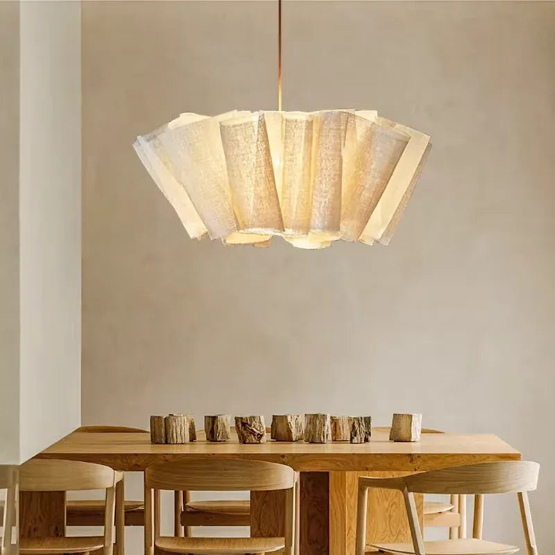 LampeHub Nordic Linen Pleated Pendant lamp Vintage Wabi Sabi Wind Pendant light for Bedroom Kitchen Handmade Fabric Chandelier