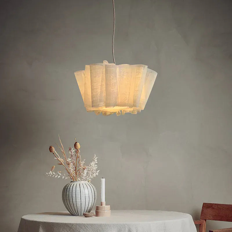 LampeHub Nordic Linen Pleated Pendant lamp Vintage Wabi Sabi Wind Pendant light for Bedroom Kitchen Handmade Fabric Chandelier