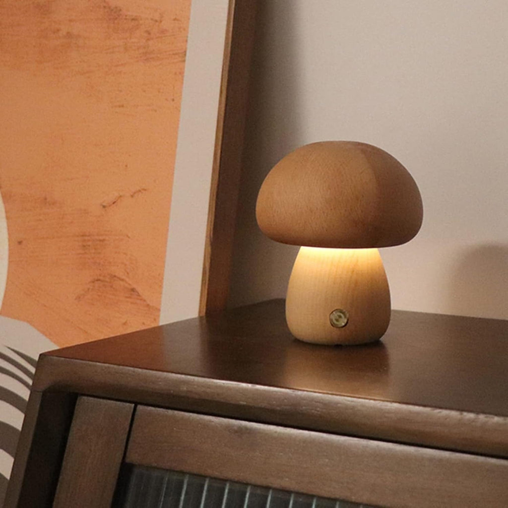 LampeHub Petit Bois Lampe de chevet Champignon Bois