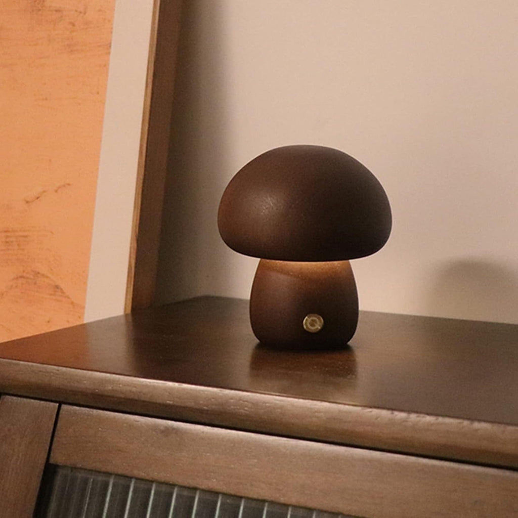 LampeHub Petit Noyer Lampe de chevet Champignon Noyer